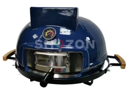 15 in. Kamado Charcoal Outdoor Pizza Oven with Pizza Stone and Bamboo Handles in Blue