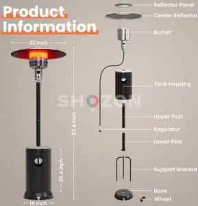 48000 BTU Black Propane Patio Heater with Cover