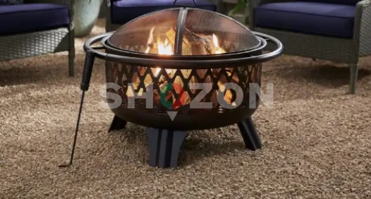 Piedmont 29.6 in. W Black Steel Wood Outdoor Fire Pit with Screen and Poker Included