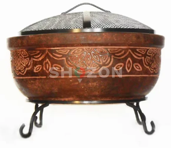 20 in. Clay Fire Pit with Iron Stand (Scroll)
