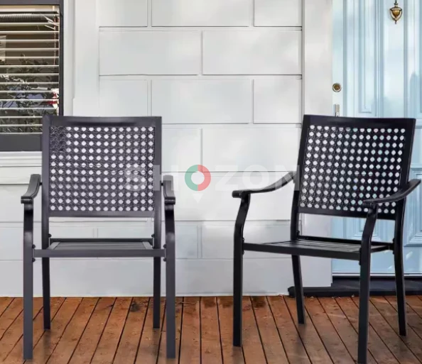 Stackable Metal Outdoor Dining Chair with Armrest (2-Pack)
