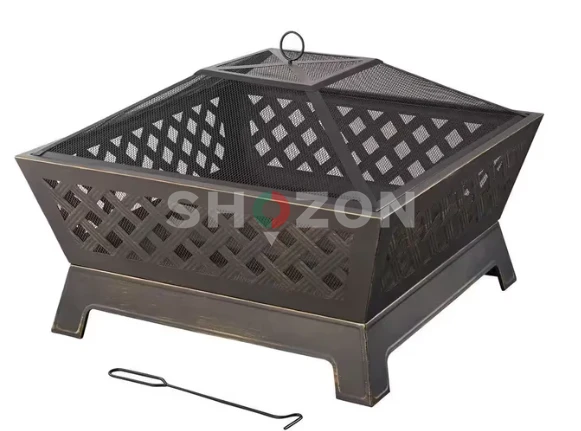 Tipton 34.00 in. W Rubbed Bronze Steel Wood Outdoor Fire Pit with Screen and Poker Included