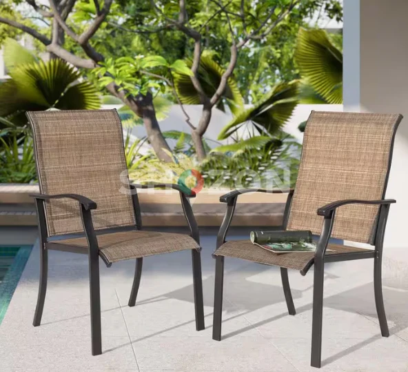 2 Pieces Brown Outdoor Indoor Textilene Dining Chairs