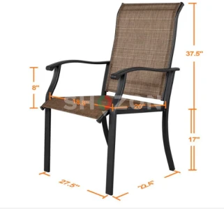 2 Pieces Brown Outdoor Indoor Textilene Dining Chairs