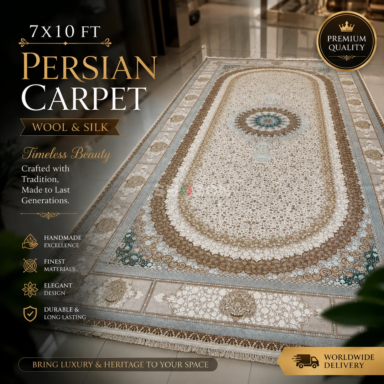4x8 mt Persian Wool & Silk Carpet