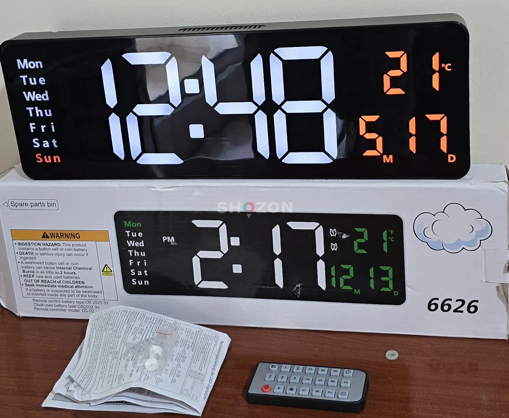 UK Brand Digital Wall Clock, 16.2" 40cm Large Display LED Digital Clock with Remote Control, Countdown Dimmer Large Clock with DST Date Week Temperature brand new.