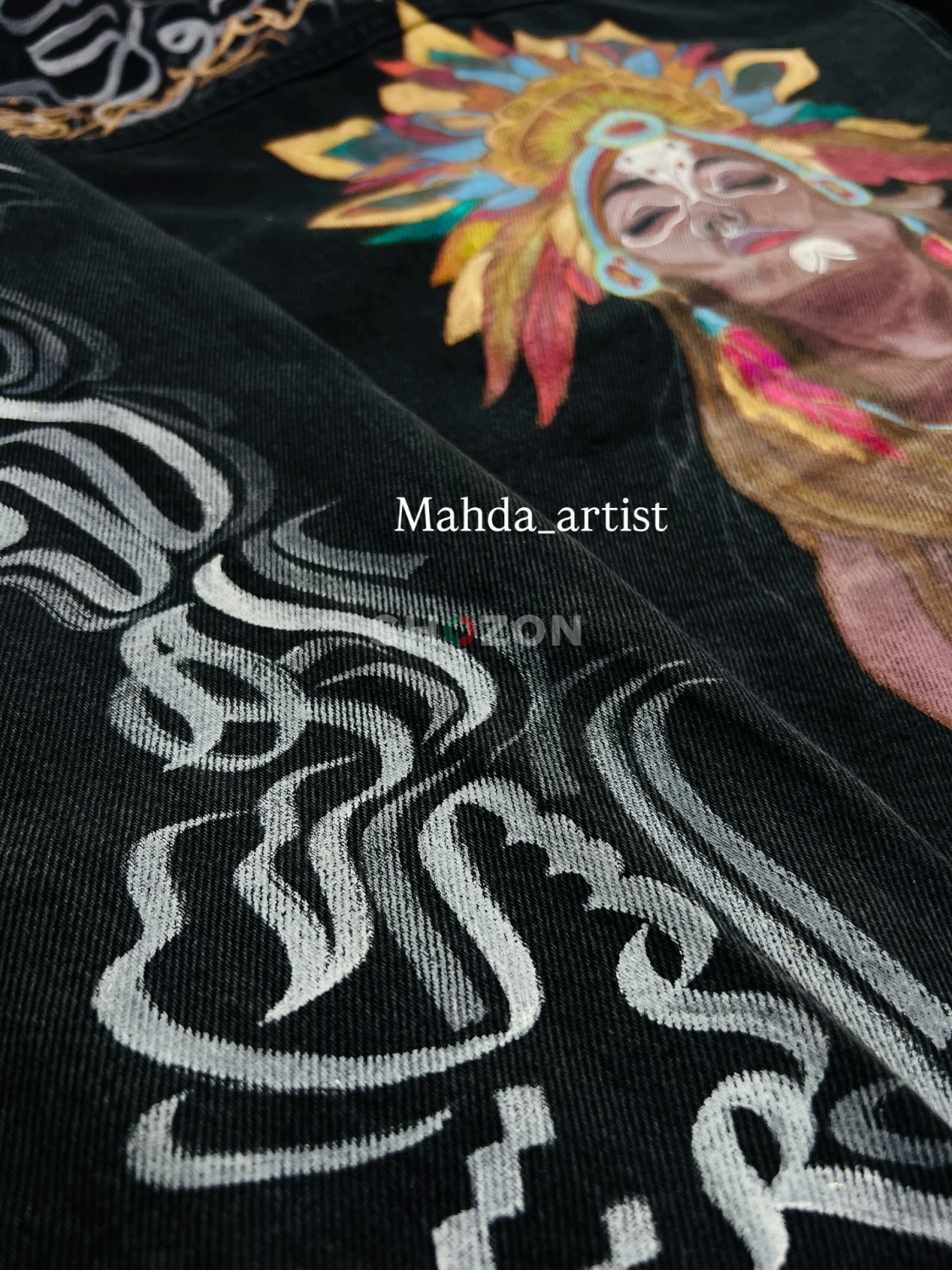 hand painting jeans jacket black color xxlarj 