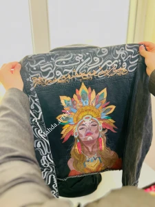 hand painting jeans jacket black color xxlarj 