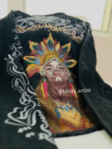 hand painting jeans jacket black color xxlarj 
