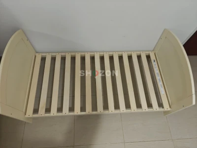  Baby Cot Bed Wooden Cream Convertible Crib Adjustable Toddler Bed
