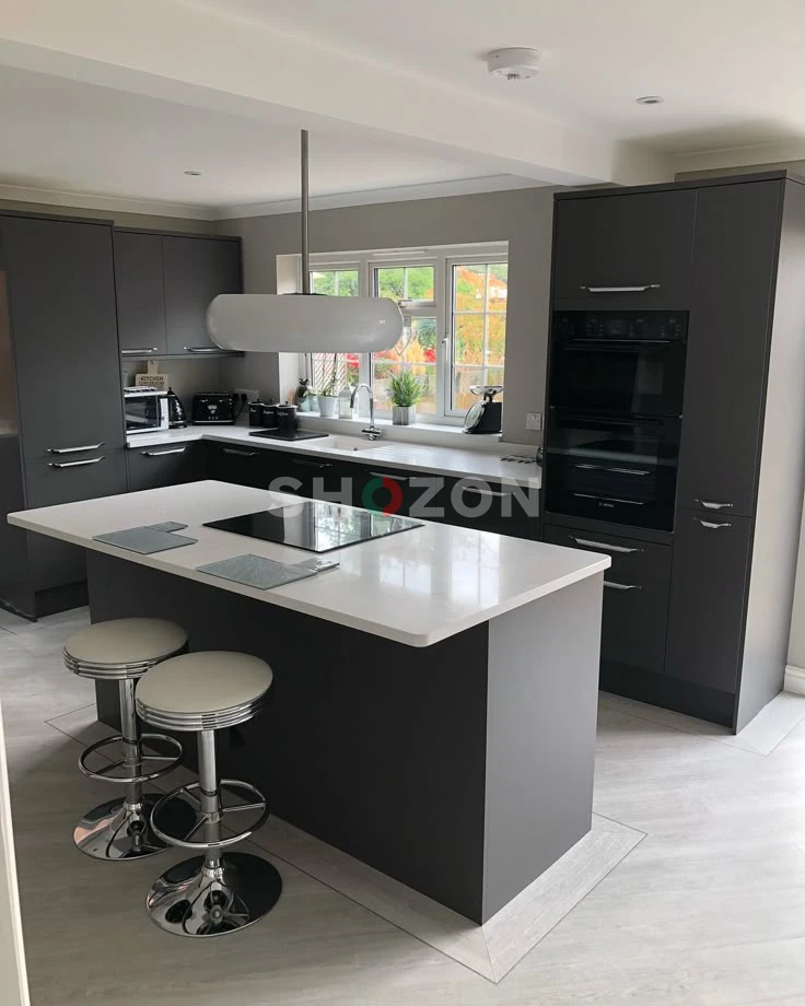 modern kitchen island with storage drawers