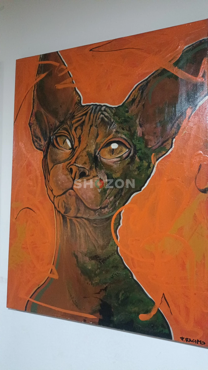 Original Painting "Silent Gaze" by FIEL – Sphynx Cat – 60x80cm Acrylic on Canvas – with COA