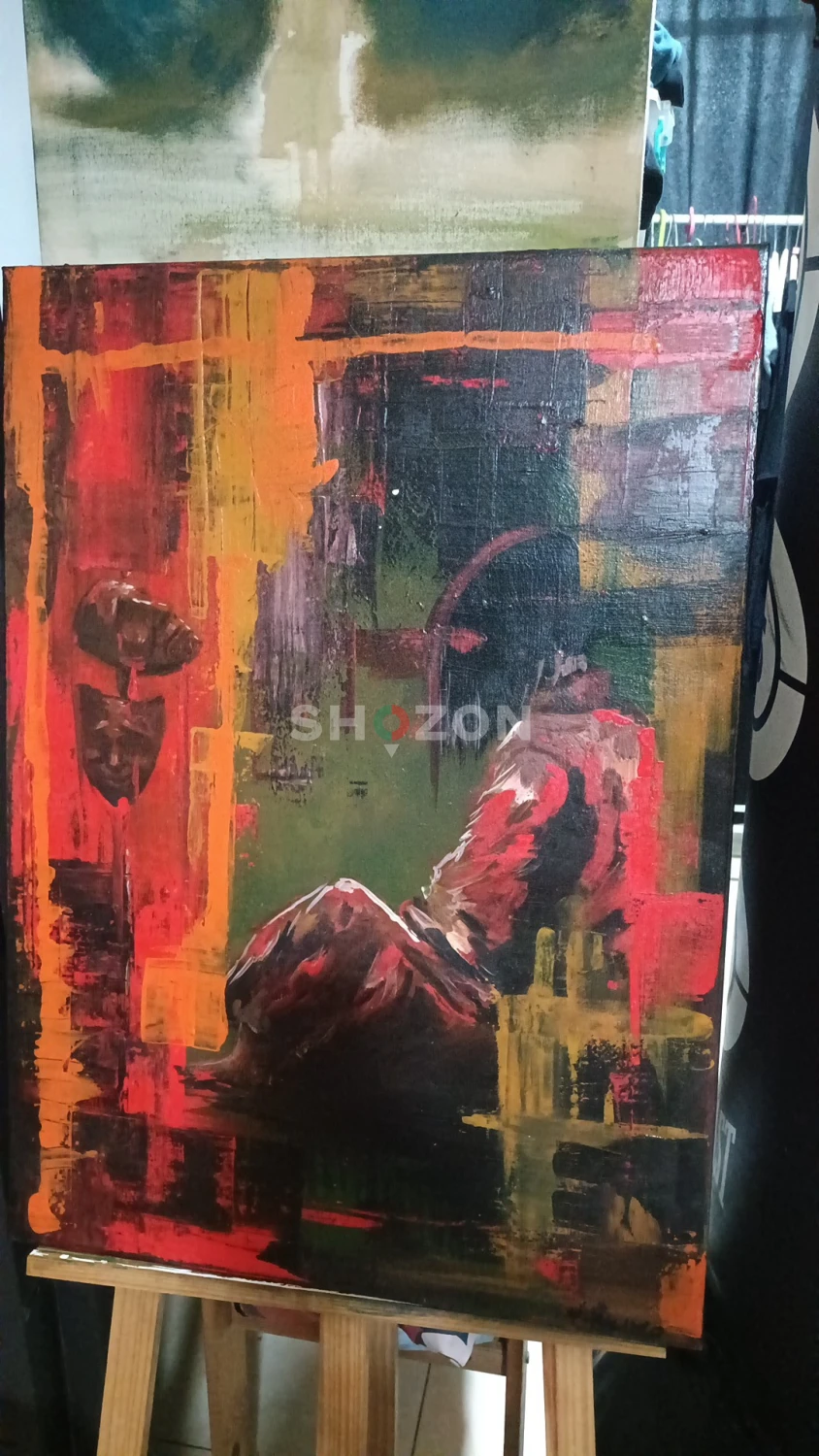 Original Abstract Painting "Behind the Mask" by FIEL – 50x70cm – Acrylic on Canvas – with COA