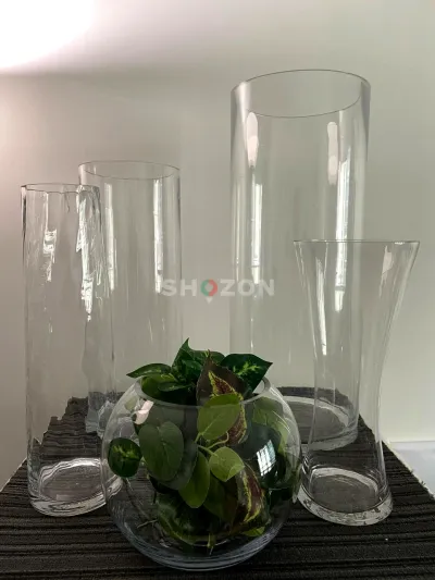 Set of Clear Glass Vases