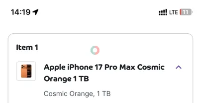 New iphone17promax 1Tb Orange Uae