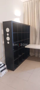 Stylish Black Bookcase with desk attachment