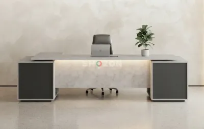 White Executive Desk with Hanging Drawers – Brand New