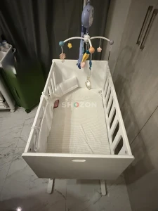 White Wooden Baby Cradle Bassinet - 5 Months Used 