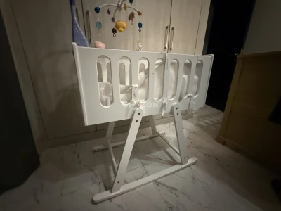 White Wooden Baby Cradle Bassinet - 5 Months Used 