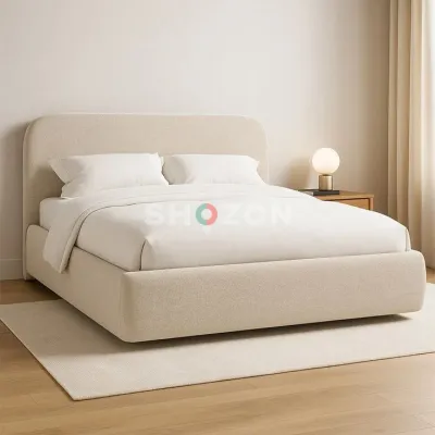 ☁️ Luxury Bouclé Platform Bed | Modern Minimalist Design 🤍