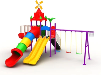 Kids Outdoor Playset with Swings, Slide, and Basketball Hoop