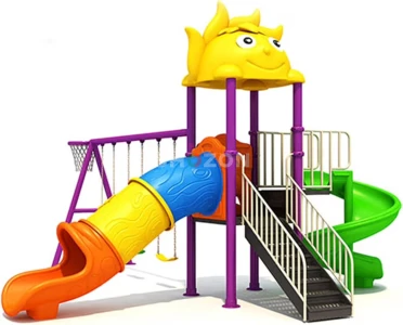Kids Outdoor Playset with Swings, Slide, and Basketball Hoop