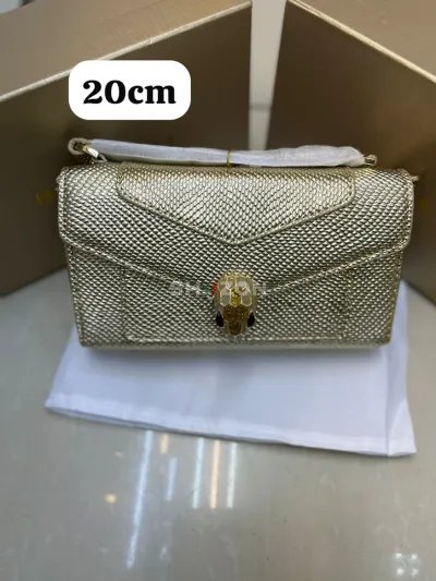 Gold Textured Women's Handbag with Snake Clasp, 20cm