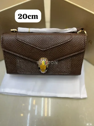 Brown Women's Handbag with Snake Head Clasp