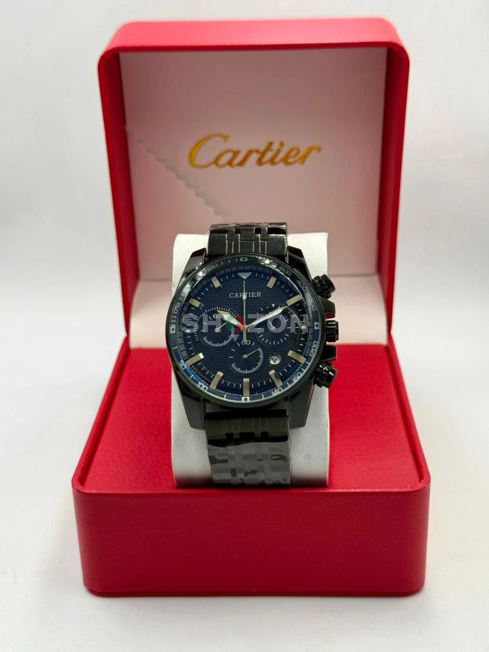 Cartier Men's Watch in Black with Blue Dial