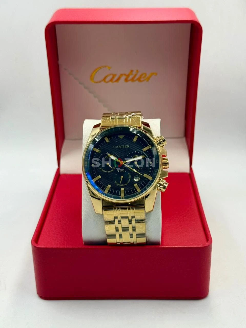 Cartier Gold Men's Watch with Blue Dial