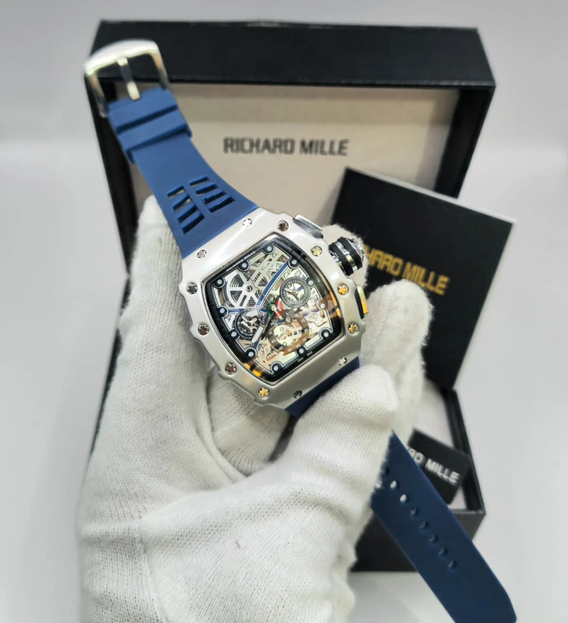 Richard Mille Skeleton Men's Watch with Blue Strap