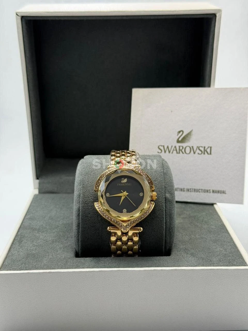Swarovski Women's Gold Watch with Black Dial