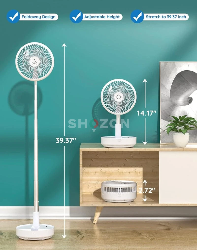 Foldable Adjustable Height Stand Fan - White