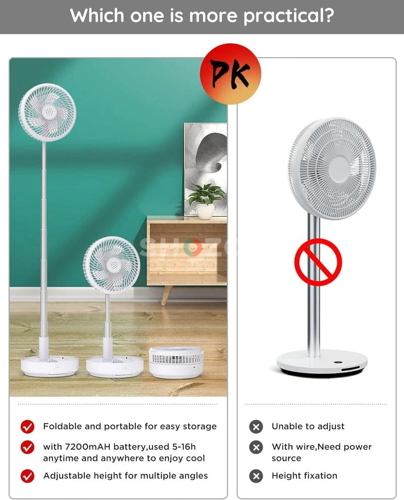 Foldable Rechargeable Stand Fan with Adjustable Height