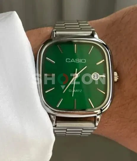 Casio Green Dial Men's Watch with Silver Strap