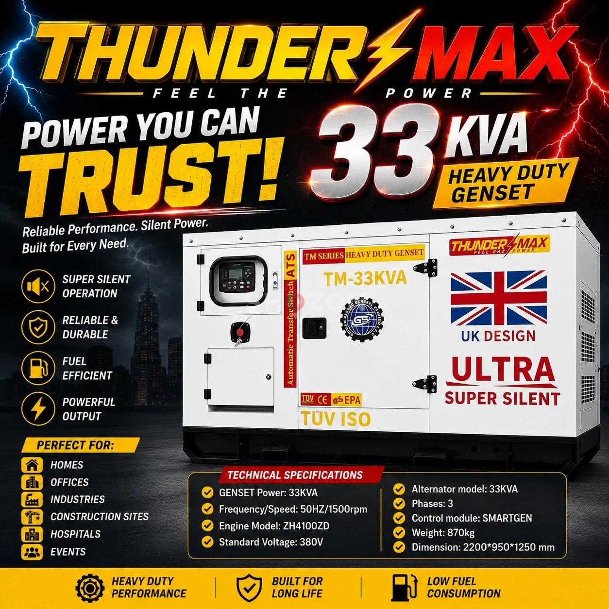 Thunder Max TM-33KVA Heavy Duty Silent Generator