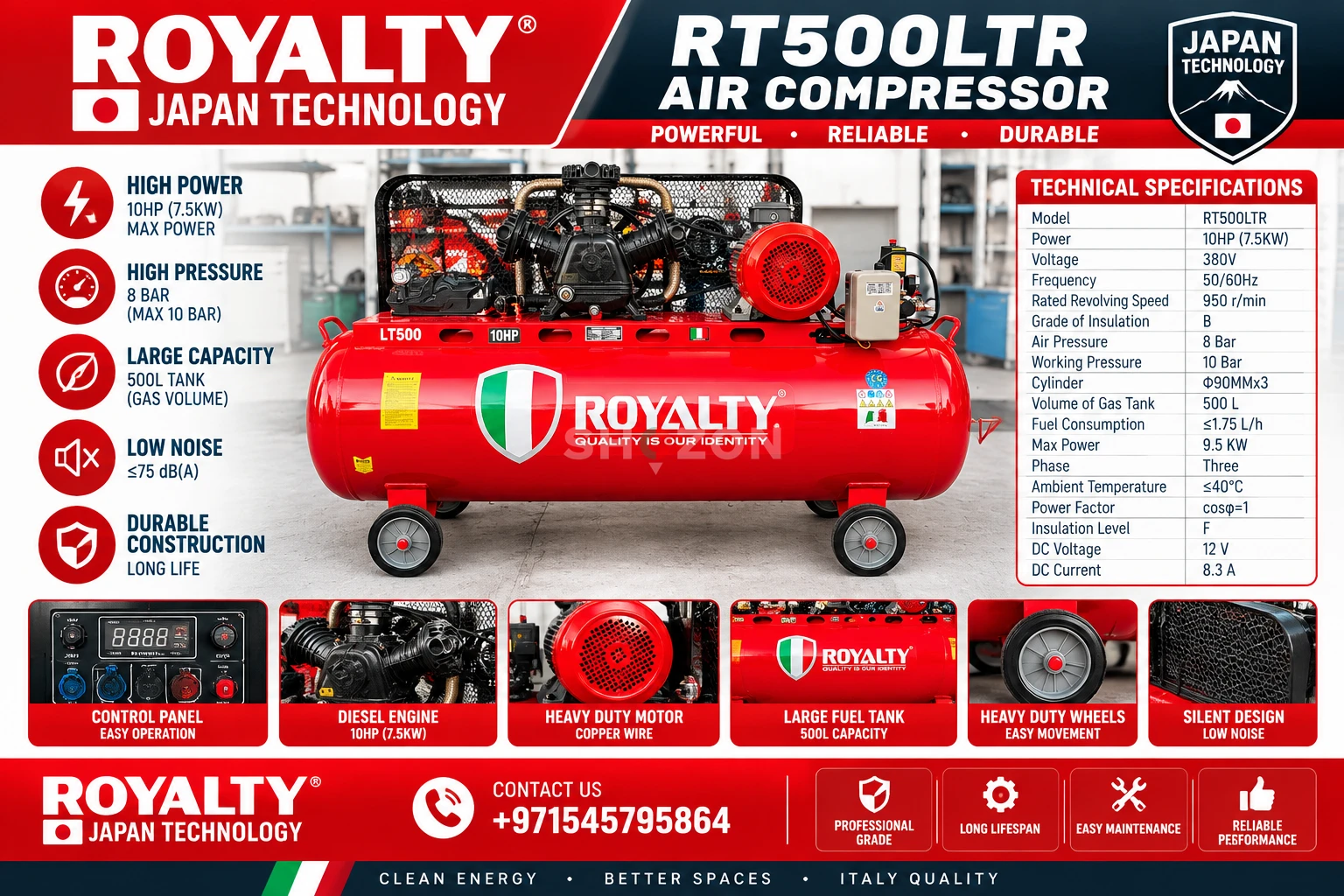 Royalty RT500LTR Air Compressor 10HP 500L