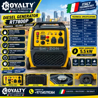 Royalty RT7800P Diesel Generator 5.5kW Yellow