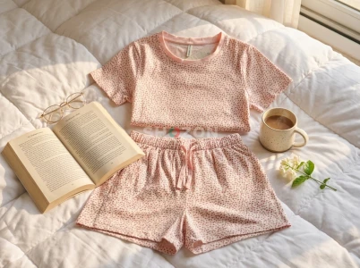 Women's Short Sleeve Cotton Pyjama Set - Size Large (Light Pink Floral)