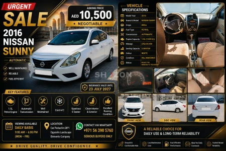 URGENT SALE – 2016 NISSAN SUNNY (AUTOMATIC)