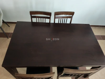 Solid Wood Dining Table with 4 Chairs, Dark Espresso, 150 x 90 cm