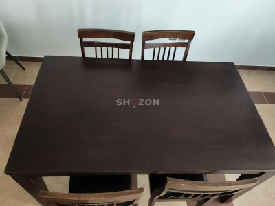 Solid Wood Dining Table with 4 Chairs, Dark Espresso, 150 x 90 cm