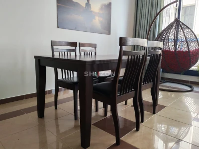 Solid Wood Dining Table with 4 Chairs, Dark Espresso, 150 x 90 cm
