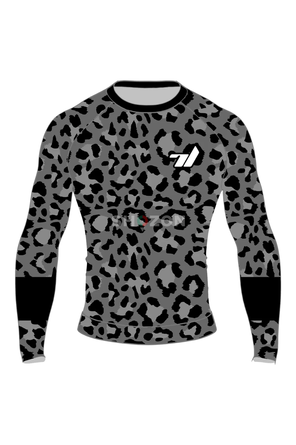 Leopard Print Rash Guard Grey Long Sleeve For Men