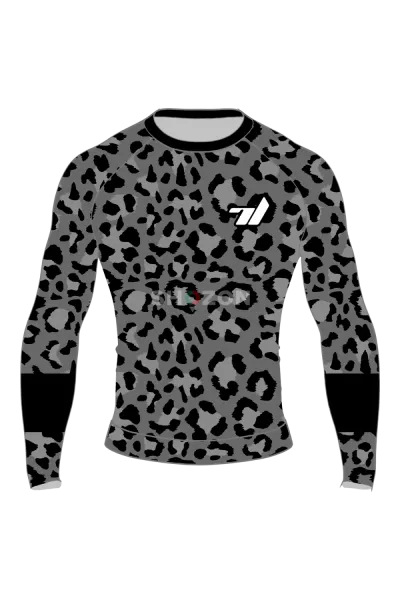 Leopard Print Rash Guard Grey Long Sleeve For Men