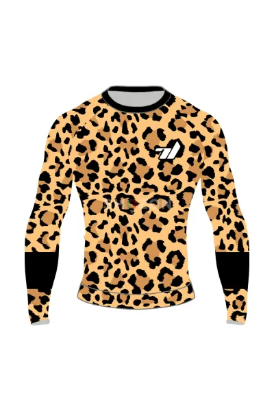 Leopard Print Rash Guard Orange Long Sleeve For Kids