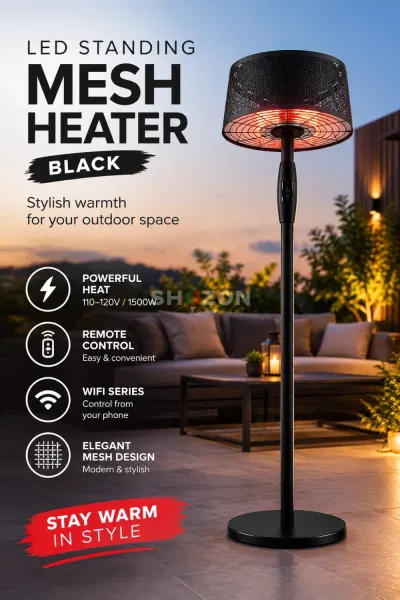 LED Standing Mesh Heater Black electric patio heater