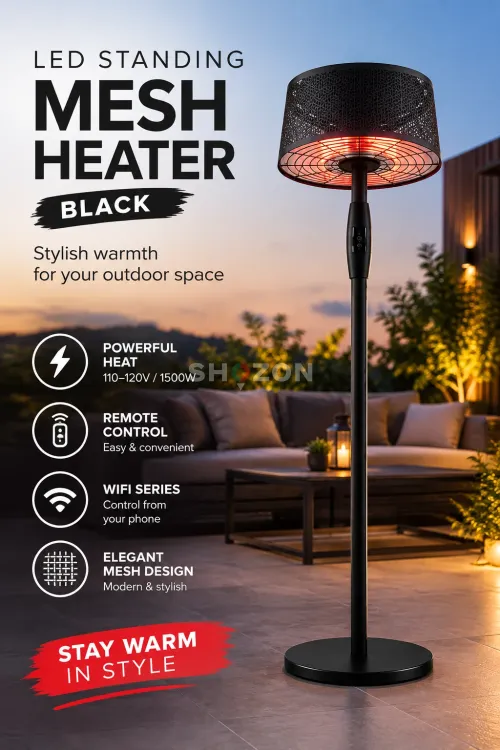 LED Standing Mesh Heater Black electric patio heater