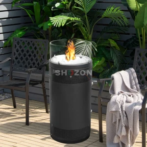 Round Fire Pit with Glass Wind Guard